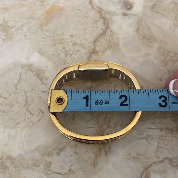 Greek Key Gold & Silver Tone Cuff Hinged Bangle Watch - Picture 12 of 12